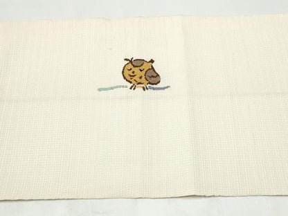 平和屋着物●八寸名古屋帯　綴れ　みみずく　銀糸　正絹　逸品　CABJ8639hy