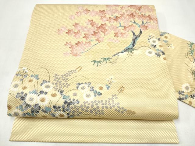 平和屋着物●九寸名古屋帯　作家物　草花文　金彩　正絹　逸品　CABJ8641hy
