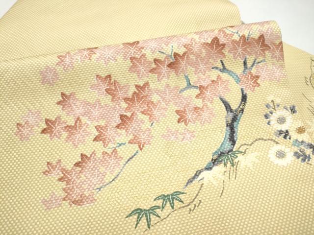 平和屋着物●九寸名古屋帯　作家物　草花文　金彩　正絹　逸品　CABJ8641hy