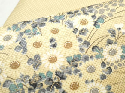 平和屋着物●九寸名古屋帯　作家物　草花文　金彩　正絹　逸品　CABJ8641hy