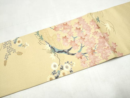 平和屋着物●九寸名古屋帯　作家物　草花文　金彩　正絹　逸品　CABJ8641hy