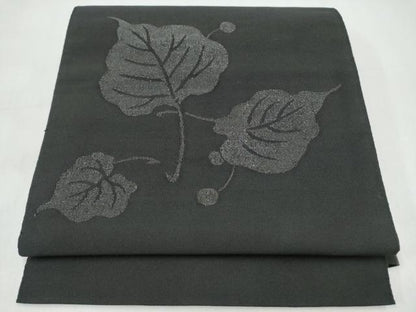 平和屋着物●爪搔き本綴れ　八寸名古屋帯　舞葉文　黒地　正絹　逸品　CABJ8643hy