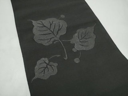 平和屋着物●爪搔き本綴れ　八寸名古屋帯　舞葉文　黒地　正絹　逸品　CABJ8643hy