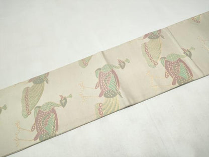 平和屋着物●全通柄　九寸名古屋帯　孔雀　金糸　正絹　逸品　CABJ8644hy