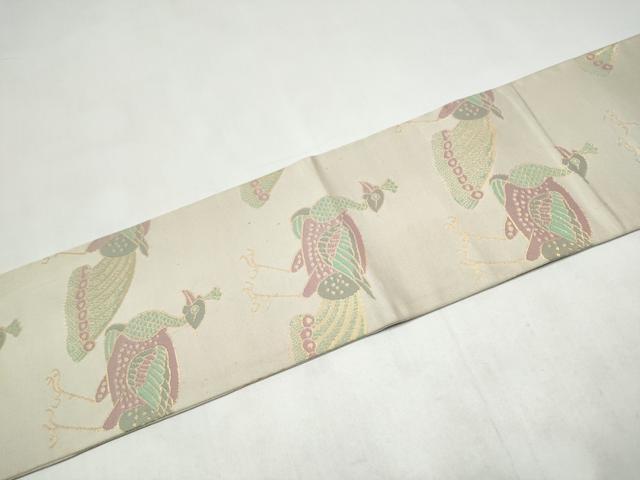 平和屋着物●全通柄　九寸名古屋帯　孔雀　金糸　正絹　逸品　CABJ8644hy