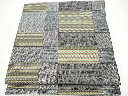 平和屋着物●本場筑前博多織　八寸名古屋帯　変わり市松霞文　正絹　逸品　CABJ8645hy