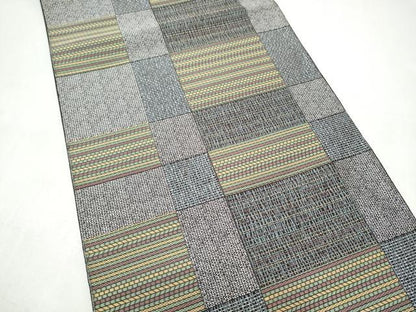 平和屋着物●本場筑前博多織　八寸名古屋帯　変わり市松霞文　正絹　逸品　CABJ8645hy