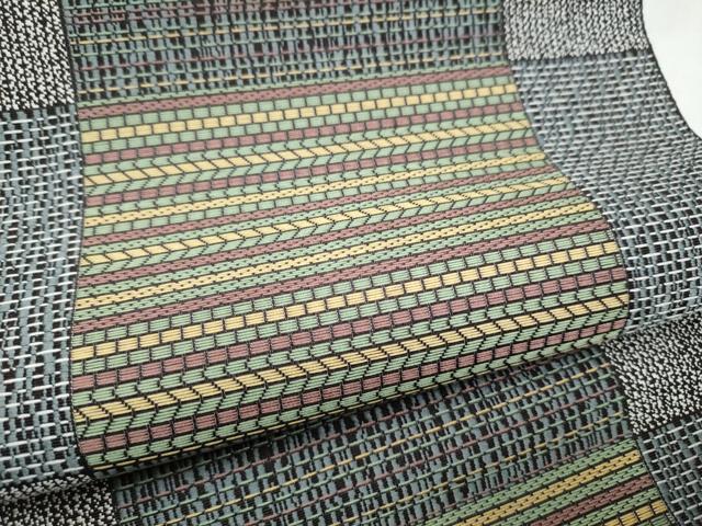 平和屋着物●本場筑前博多織　八寸名古屋帯　変わり市松霞文　正絹　逸品　CABJ8645hy