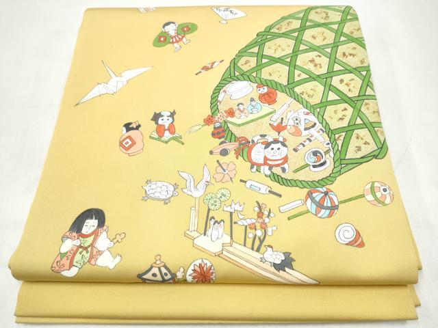 平和屋着物●塩瀬　九寸名古屋帯　手描き　玩具文　金彩　正絹　逸品　CABJ8648hy