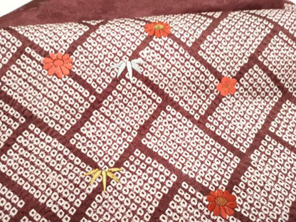 平和屋着物●九寸名古屋帯　絞り　刺繍　檜垣草花文　金糸　正絹　逸品　CABJ8656hy