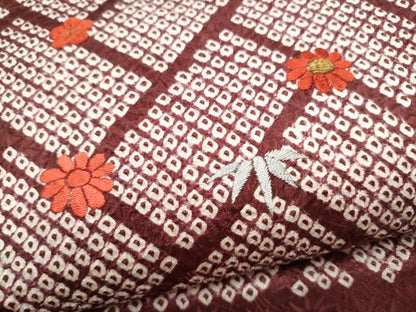 平和屋着物●九寸名古屋帯　絞り　刺繍　檜垣草花文　金糸　正絹　逸品　CABJ8656hy