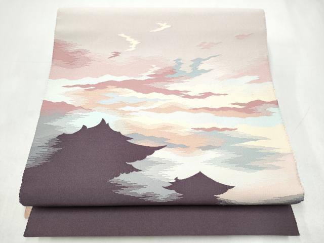 平和屋着物●八寸名古屋帯　綴れ　霞文　正絹　逸品　CABJ8660hy