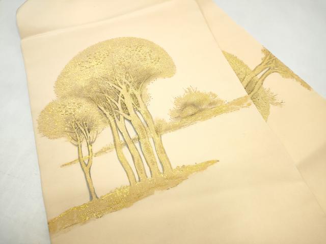 平和屋着物●塩瀬　九寸名古屋帯　枝松文　金彩　正絹　逸品　CABJ8666hy