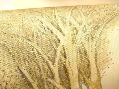 平和屋着物●塩瀬　九寸名古屋帯　枝松文　金彩　正絹　逸品　CABJ8666hy