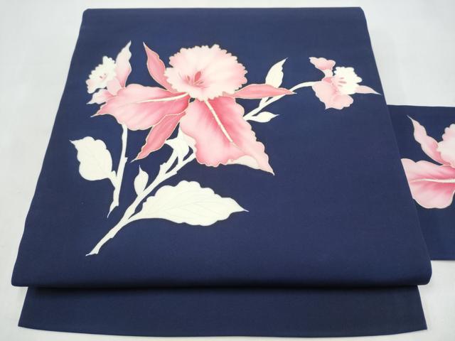 平和屋着物●塩瀬　九寸名古屋帯　枝花文　金彩　正絹　逸品　CABJ8667hy