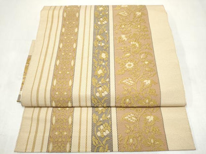平和屋着物●本場筑前博多織　つけ帯　草花間道　正絹　逸品　CABJ8673hy