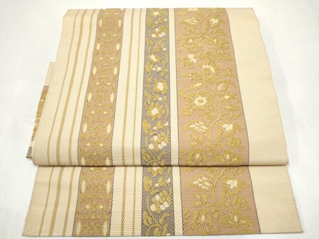平和屋着物●本場筑前博多織　つけ帯　草花間道　正絹　逸品　CABJ8673hy
