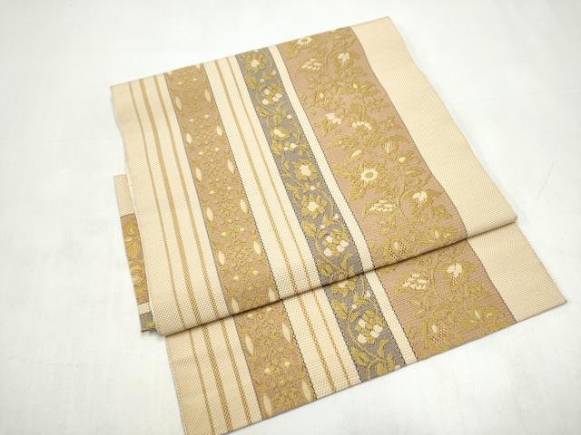 平和屋着物●本場筑前博多織　つけ帯　草花間道　正絹　逸品　CABJ8673hy