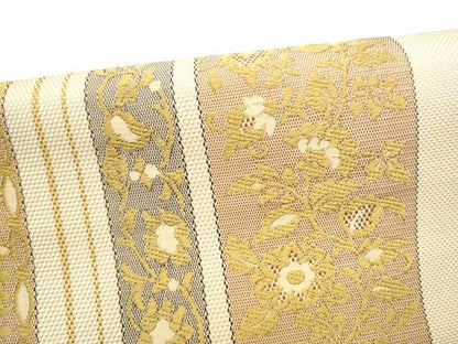 平和屋着物●本場筑前博多織　つけ帯　草花間道　正絹　逸品　CABJ8673hy