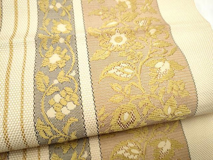 平和屋着物●本場筑前博多織　つけ帯　草花間道　正絹　逸品　CABJ8673hy