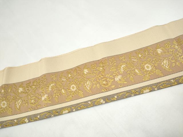 平和屋着物●本場筑前博多織　つけ帯　草花間道　正絹　逸品　CABJ8673hy