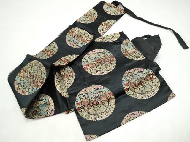 平和屋着物●つけ帯　龍　花鳥文　黒地　金銀糸　正絹　逸品　CABJ8674hy
