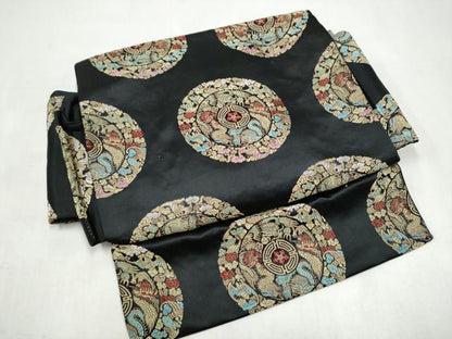 平和屋着物●つけ帯　龍　花鳥文　黒地　金銀糸　正絹　逸品　CABJ8674hy