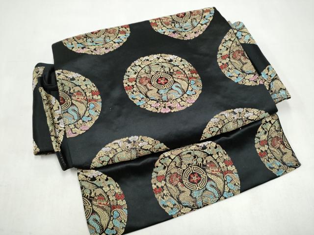 平和屋着物●つけ帯　龍　花鳥文　黒地　金銀糸　正絹　逸品　CABJ8674hy