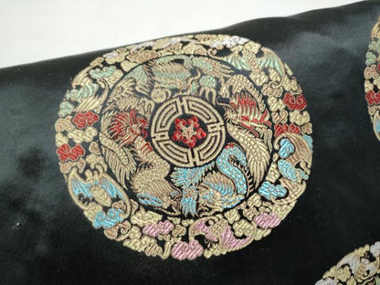 平和屋着物●つけ帯　龍　花鳥文　黒地　金銀糸　正絹　逸品　CABJ8674hy