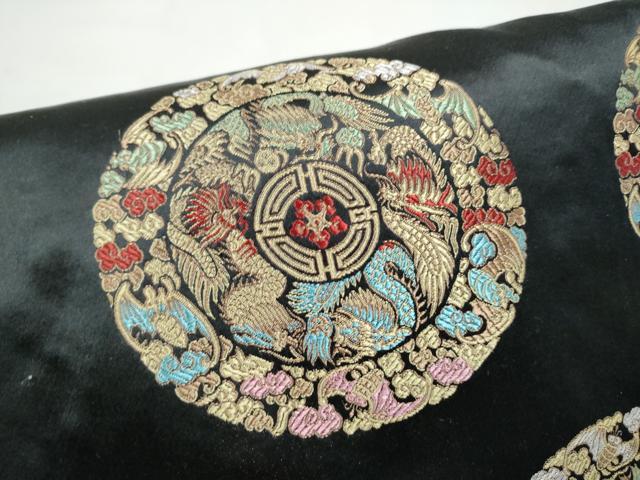 平和屋着物●つけ帯　龍　花鳥文　黒地　金銀糸　正絹　逸品　CABJ8674hy