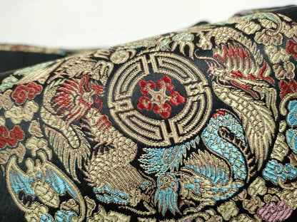 平和屋着物●つけ帯　龍　花鳥文　黒地　金銀糸　正絹　逸品　CABJ8674hy