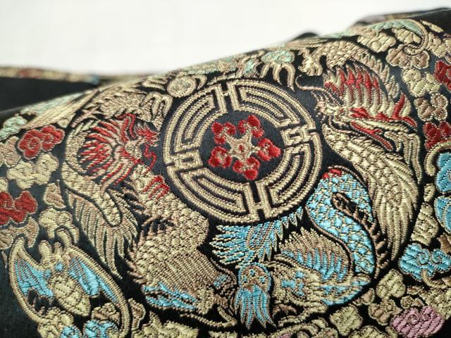 平和屋着物●つけ帯　龍　花鳥文　黒地　金銀糸　正絹　逸品　CABJ8674hy