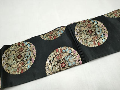 平和屋着物●つけ帯　龍　花鳥文　黒地　金銀糸　正絹　逸品　CABJ8674hy