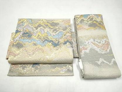 平和屋着物●つけ帯　霞文　金糸　正絹　逸品　CABJ8675hy