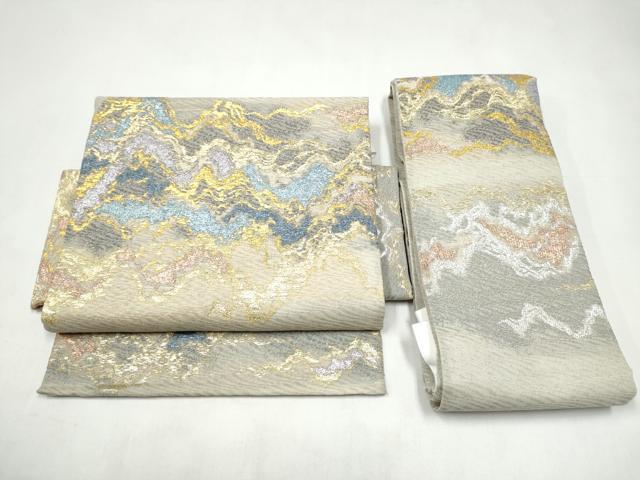 平和屋着物●つけ帯　霞文　金糸　正絹　逸品　CABJ8675hy