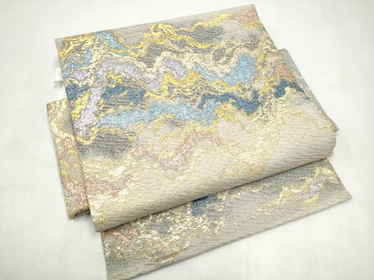 平和屋着物●つけ帯　霞文　金糸　正絹　逸品　CABJ8675hy