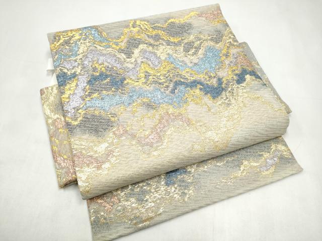 平和屋着物●つけ帯　霞文　金糸　正絹　逸品　CABJ8675hy