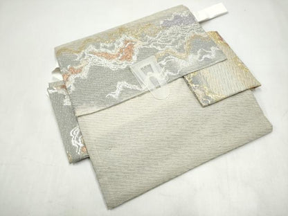 平和屋着物●つけ帯　霞文　金糸　正絹　逸品　CABJ8675hy