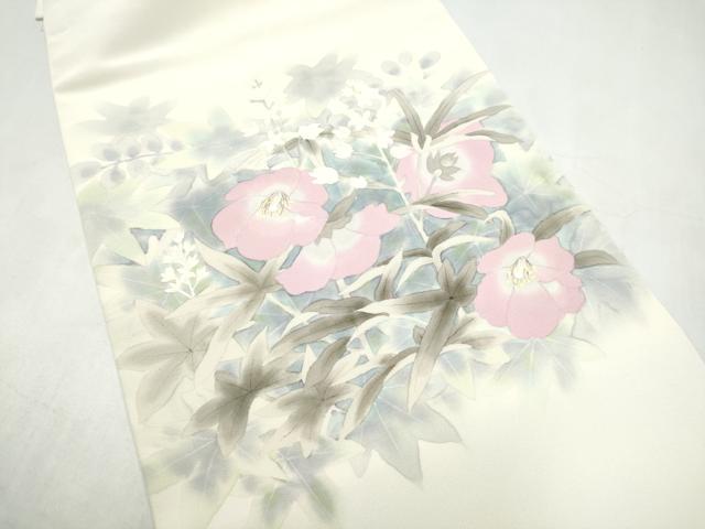平和屋着物●塩瀬　つけ帯　手描き　枝花文　正絹　逸品　CABJ8677hy