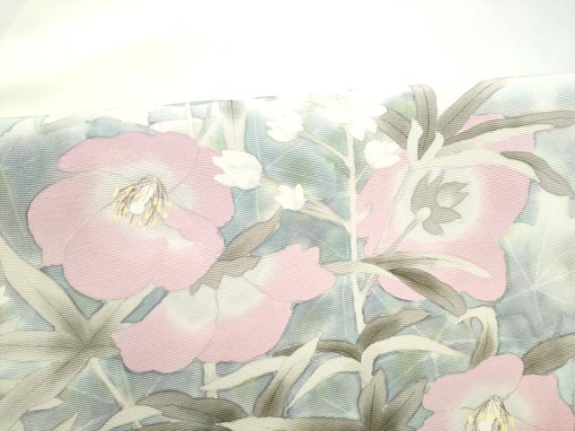 平和屋着物●塩瀬　つけ帯　手描き　枝花文　正絹　逸品　CABJ8677hy