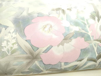 平和屋着物●塩瀬　つけ帯　手描き　枝花文　正絹　逸品　CABJ8677hy