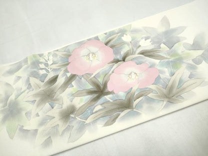 平和屋着物●塩瀬　つけ帯　手描き　枝花文　正絹　逸品　CABJ8677hy