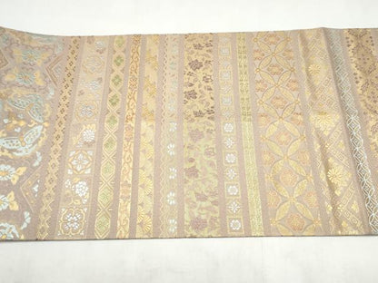 平和屋着物●西陣織　陰山織物謹製　箔屋清兵衛　つけ帯　横段花鳥文　本金箔　正絹　逸品　CABJ8678hy