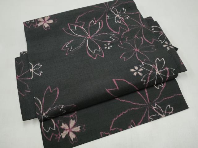 平和屋着物●つけ帯　紬地　舞桜文　正絹　逸品　CABJ8681hy