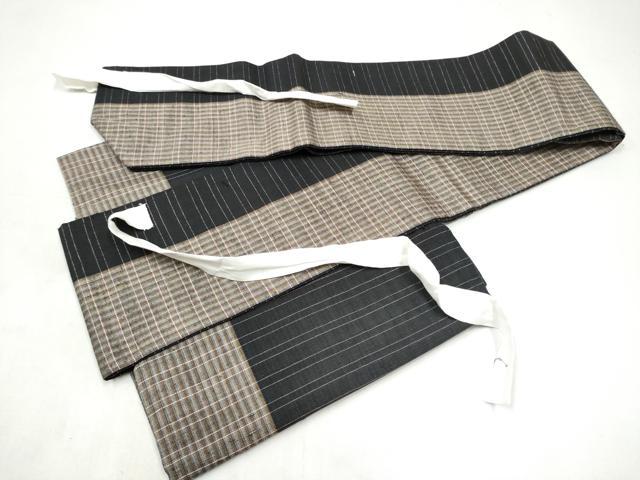 平和屋着物●つけ帯　紬地　間道　正絹　逸品　CABJ8682hy