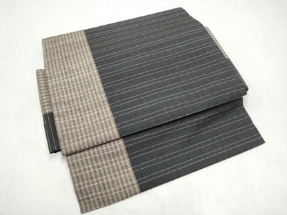 平和屋着物●つけ帯　紬地　間道　正絹　逸品　CABJ8682hy