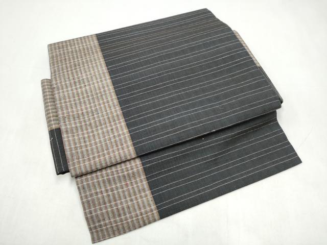 平和屋着物●つけ帯　紬地　間道　正絹　逸品　CABJ8682hy