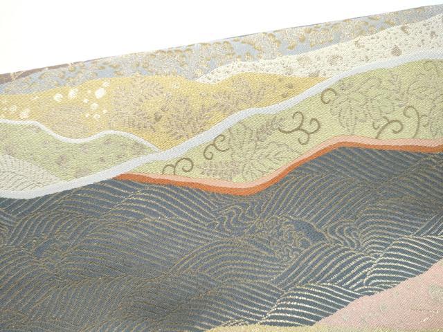 平和屋着物●本場筑前博多織　草木染　手織工房　染匠：小森久　つけ帯　三十六歌仙道長　正絹　逸品　CABJ8684hy