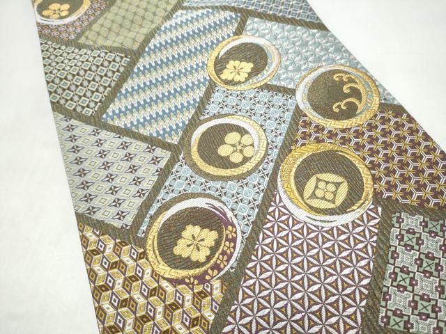 平和屋着物●西陣 岡文織物謹製 六通柄袋帯 吉祥花丸文 金糸 証紙付き 正絹 逸品 CABJ8700hy