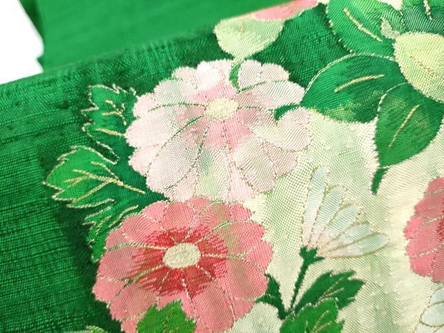 平和屋着物●太鼓柄袋帯　紬地　すくい織　花喰鳥　金糸　正絹　逸品　CABJ8710hy